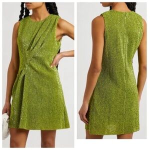 NWT Stine Goya Louiza green Lime glitter sleeveless sequin mini dress Small